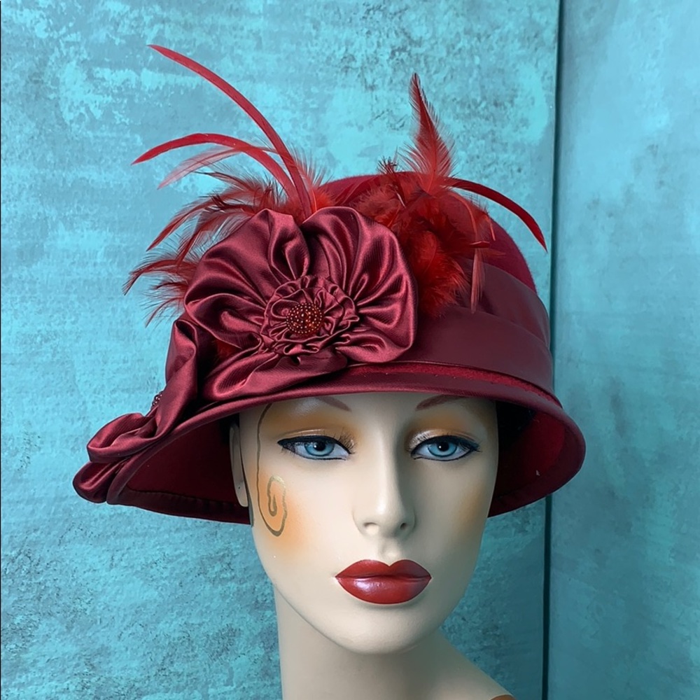 Custom red wool cloche